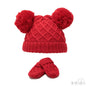SMALL RED 'DIAMOND' KNIT POM-POM HAT & MITTEN SET: H624-R-SM - Kidswholesale.co.uk