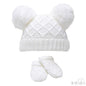 SMALL WHITE 'DIAMOND' KNIT POM-POM HAT & MITTEN SET: H624-W-SM - Kidswholesale.co.uk