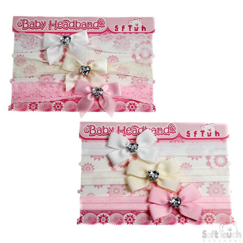 3 PACK GIRLS HEADBANDS W/BOW & HEART DIAMONTE: HB50-17 - Kidswholesale.co.uk