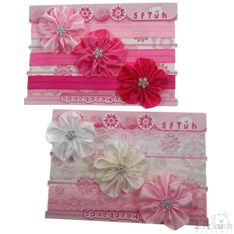 3 Pack Headbands W/Flower & Diamonte: HB64 - Kidswholesale.co.uk