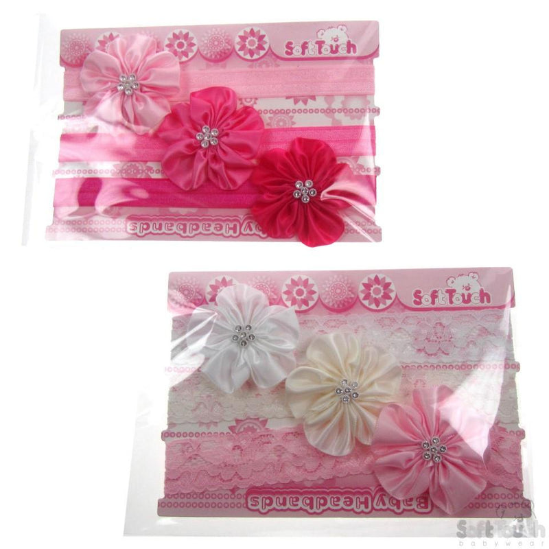 3 Pack Headbands W/Flower & Diamonte: HB64 - Kidswholesale.co.uk