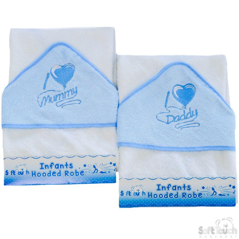 Infants "I Love Mummy/Daddy" Hooded Robe - Blue - HT14-B - Kidswholesale.co.uk