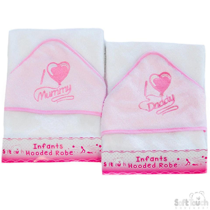 Infants "I Love Mummy/Daddy" Hooded Robe - Pink - HT14-P - Kidswholesale.co.uk