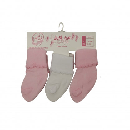 Triple Pack Girls Cotton Rich Socks - PlainPink (0-12m) 24JTC8951
