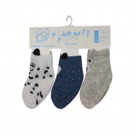 Triple Pack Boys Socks - Animals  (0-12m) 24JTC8963