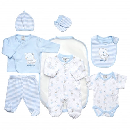7 Piece Boys Cotton Layette Set "Teddy Love You" (0-6 Months)-40JTC9001