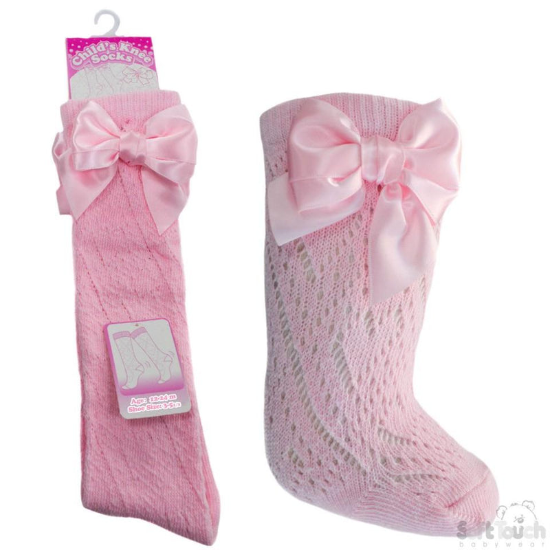 Pink Infants Pelerine Knee-Length Socks W/Bow - 0-24 Months - PS06-P - Kidswholesale.co.uk