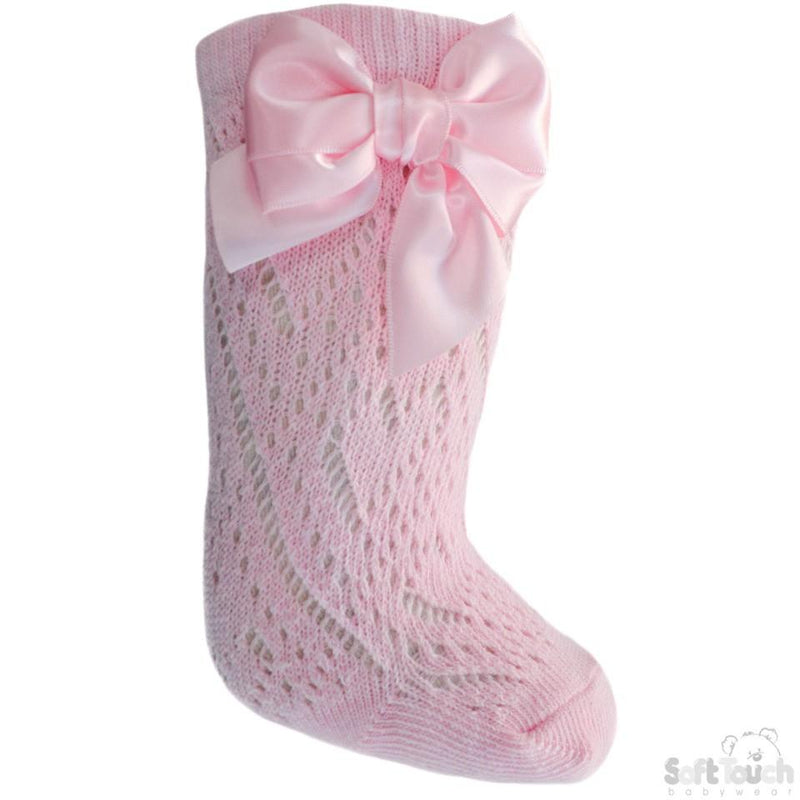 Children Pink Pelerine Knee-Length Socks W/Bow - 2-6 Years - PS16-P - Kidswholesale.co.uk