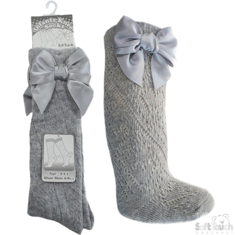 Children Grey Pelerine Knee-Length Socks W/Bow - 2-6 Years - PS16-G - Kidswholesale.co.uk