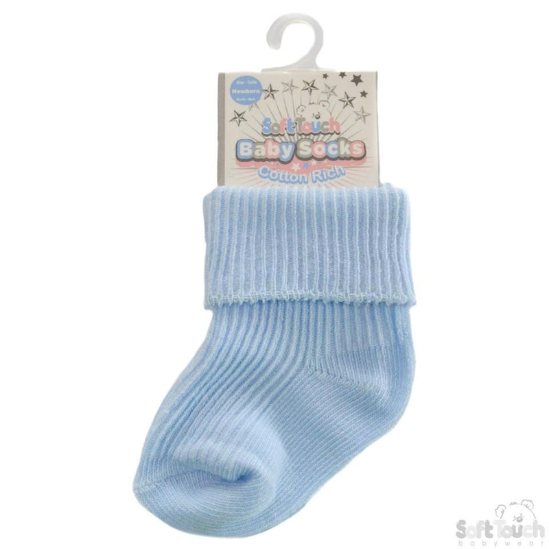 Plain Blue Turnover Socks (Newborn) S03-B-NB - Kidswholesale.co.uk