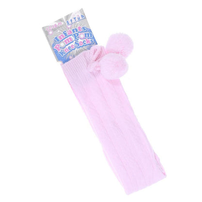 Children's Ribbed Knee-Length Pom Pom Socks - Pink (12-24 Months) S108-P - Kidswholesale.co.uk