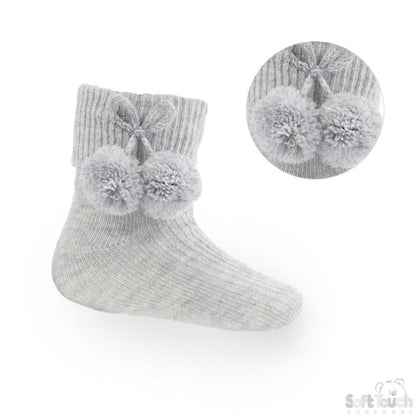 Grey Pom Pom Socks S113-G - Kidswholesale.co.uk