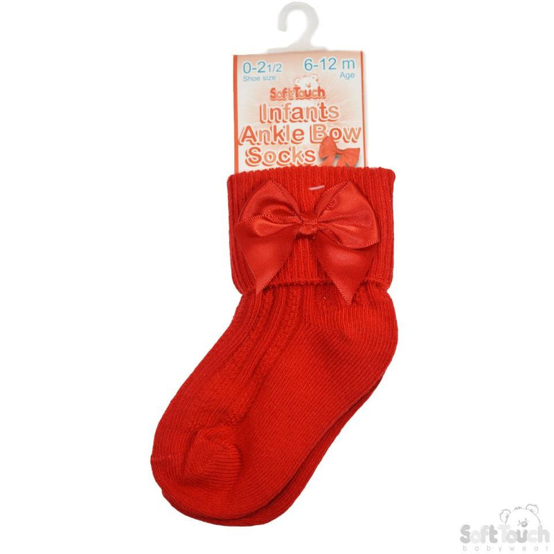 Large Bow Ankle Socks-Red (0-24mnths) S123-R - Kidswholesale.co.uk