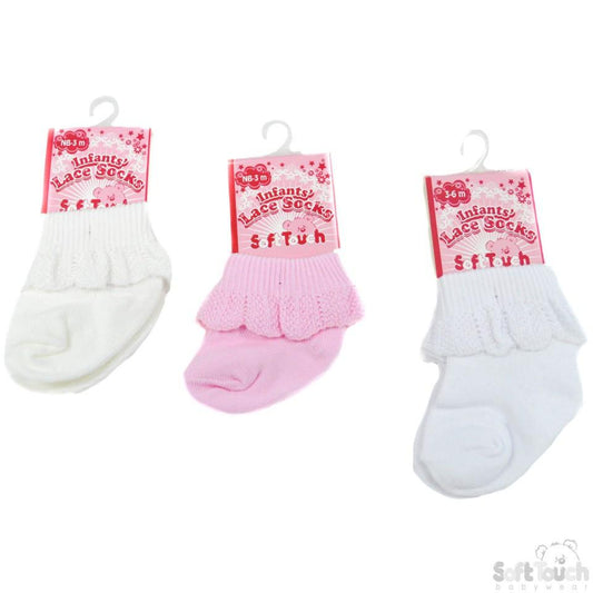 PLAIN JACQUARD SOCKS W/LACE: S247 - Kidswholesale.co.uk