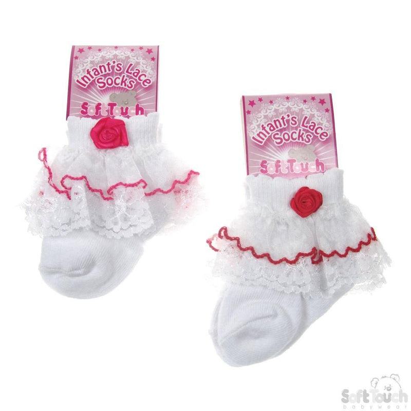 PLAIN SOCKS W/DOUBLE LACE & ROSE: S36 - Kidswholesale.co.uk