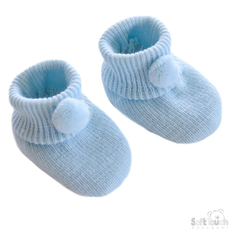 Acrylic Pom-Pom Baby Bootees Blue - S408-B - Kidswholesale.co.uk