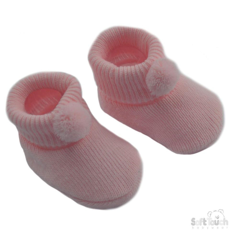 Acrylic Pom-Pom Baby Bootees Pink - S408-P - Kidswholesale.co.uk