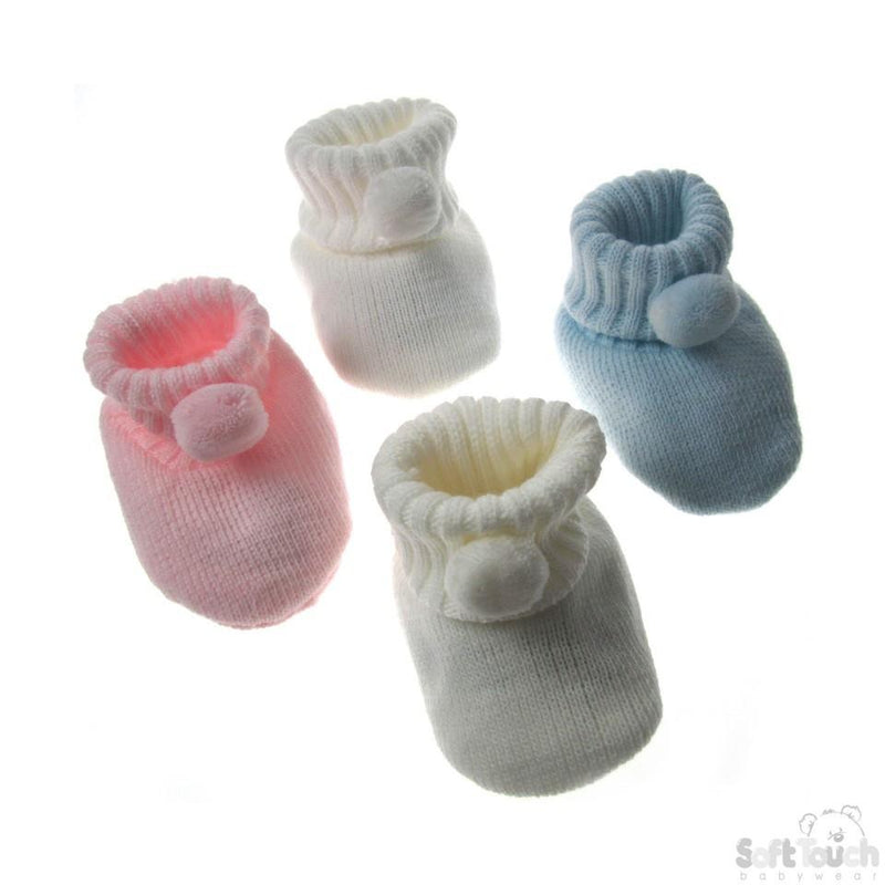 Acrylic Pom-Pom Baby Bootees (4 Cols): S408 - Kidswholesale.co.uk
