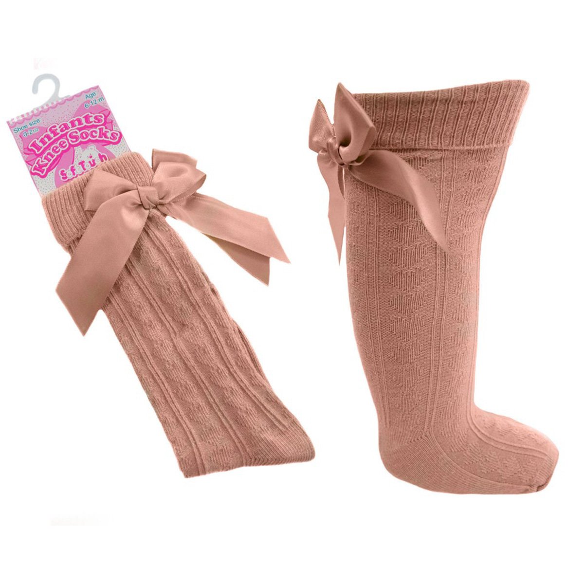 Infants Ribbed Knee Length Socks W/Stitched Bow: S41-Ro - Kidswholesale.co.uk
