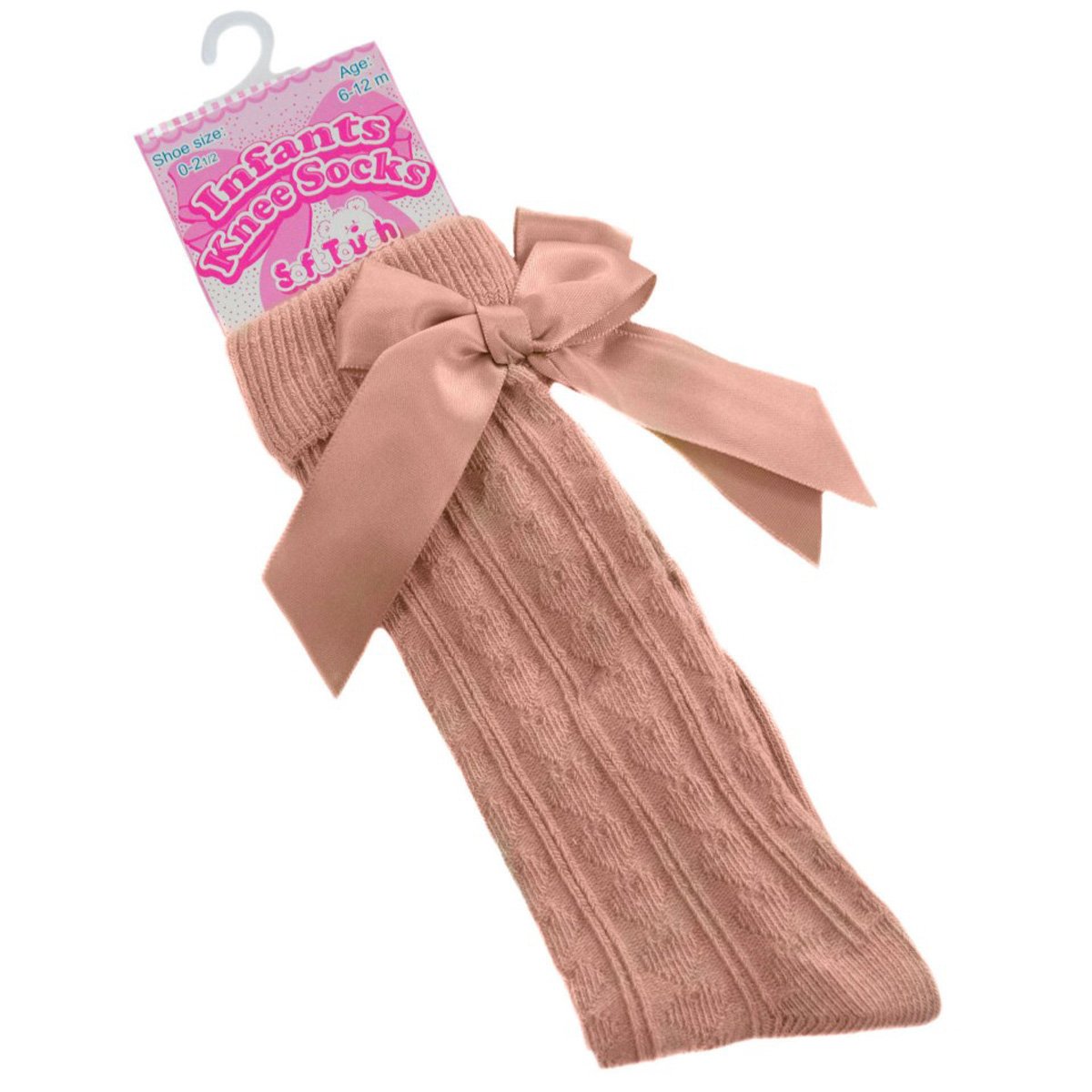 Infants Ribbed Knee Length Socks W/Stitched Bow: S41-Ro - Kidswholesale.co.uk