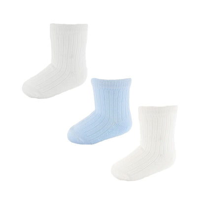 BLUE/WHITE/CREAM 3 PACK RIBBED SOCKS (3-6 Months) S82-B-NB-3M