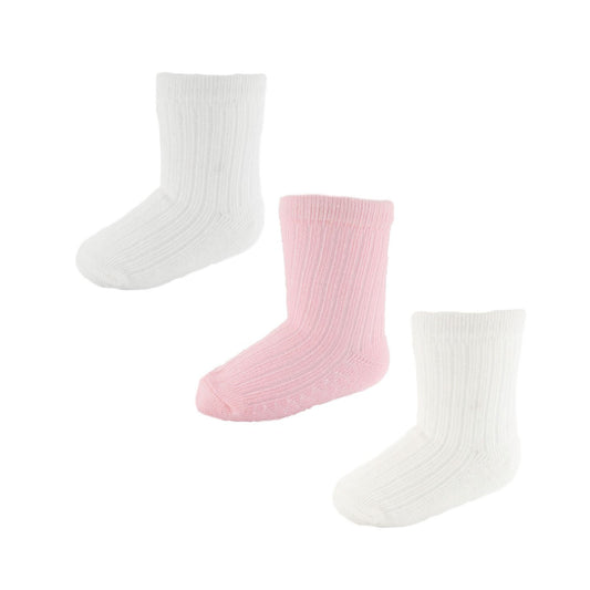 PINK/WHITE/CREAM 3 PACK RIBBED SOCKS (6-12 Months) S82-P-6-12