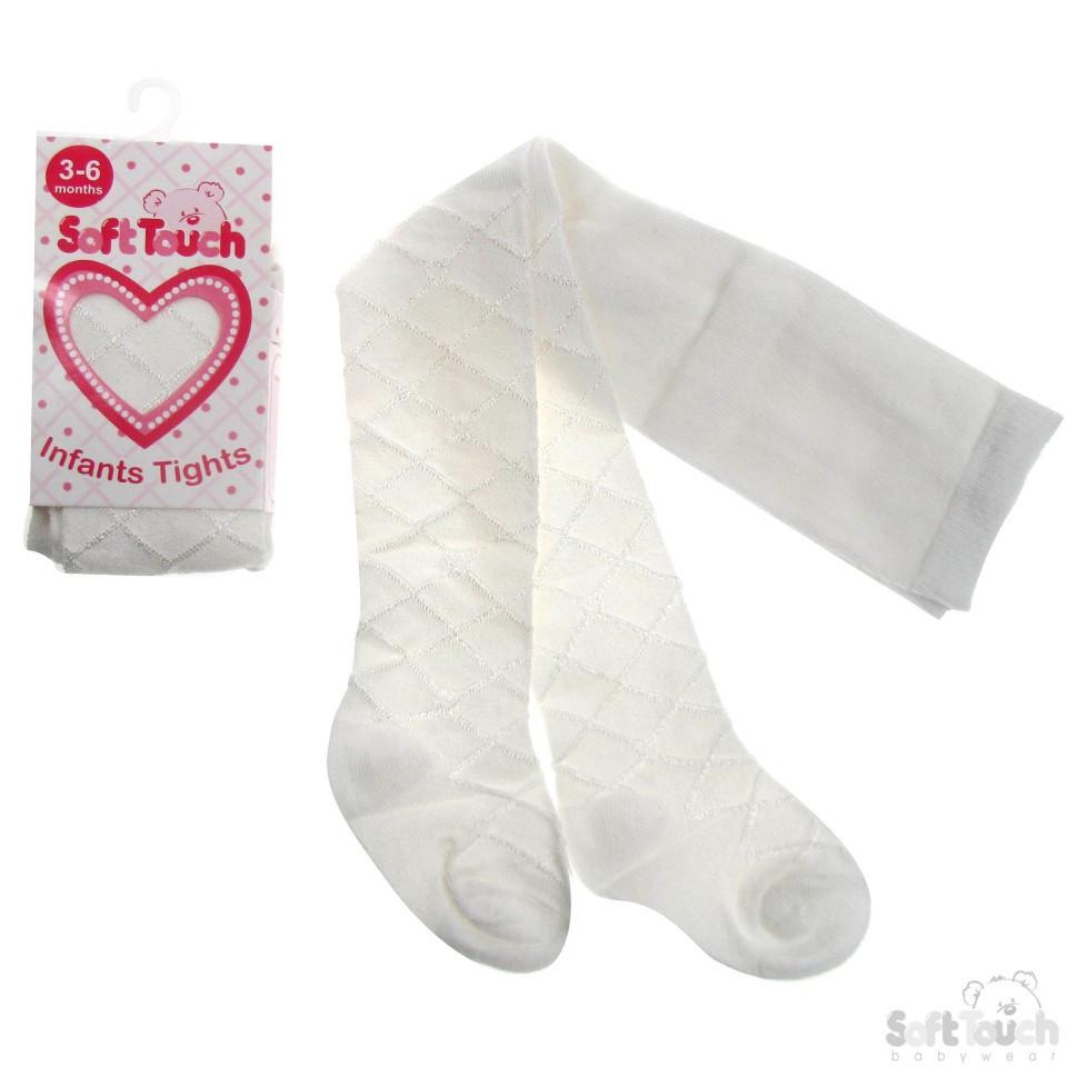 Cream Shiny Diamond Tights (T33-C) NB - 24 Months - Kidswholesale.co.uk