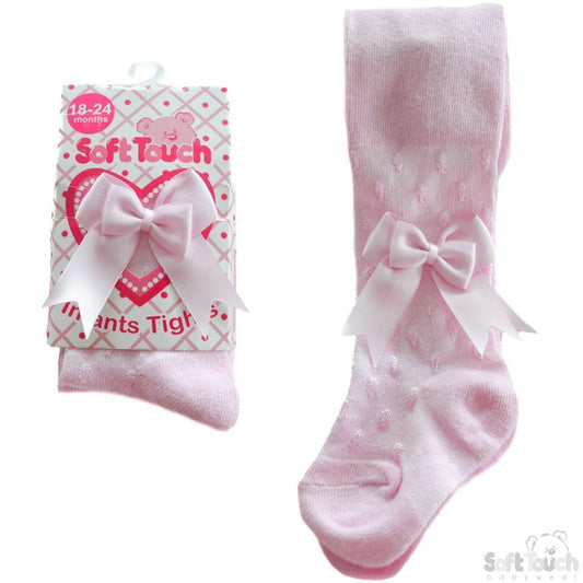 Pink Shiny Tights W/Double Bow: (T40-P) NB-12 Months - Kidswholesale.co.uk