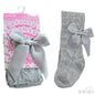 Grey Hearts Jacquard Tights W/Longbow - NB-24 Months - T42-G - Kidswholesale.co.uk