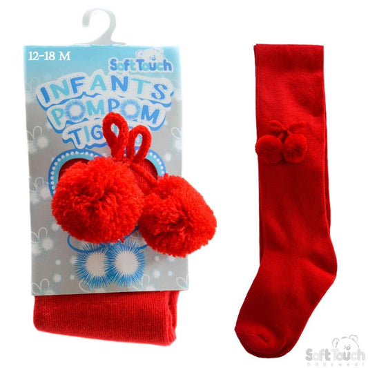 Plain Red Tights With Pom Pom - NB-18M - T45-R - Kidswholesale.co.uk