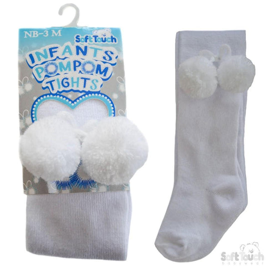 Plain White Tights With Pom Pom - NB-18M - T45-W - Kidswholesale.co.uk