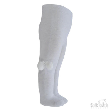 Plain White Tights With Pom Pom - NB-18M - T45-W - Kidswholesale.co.uk