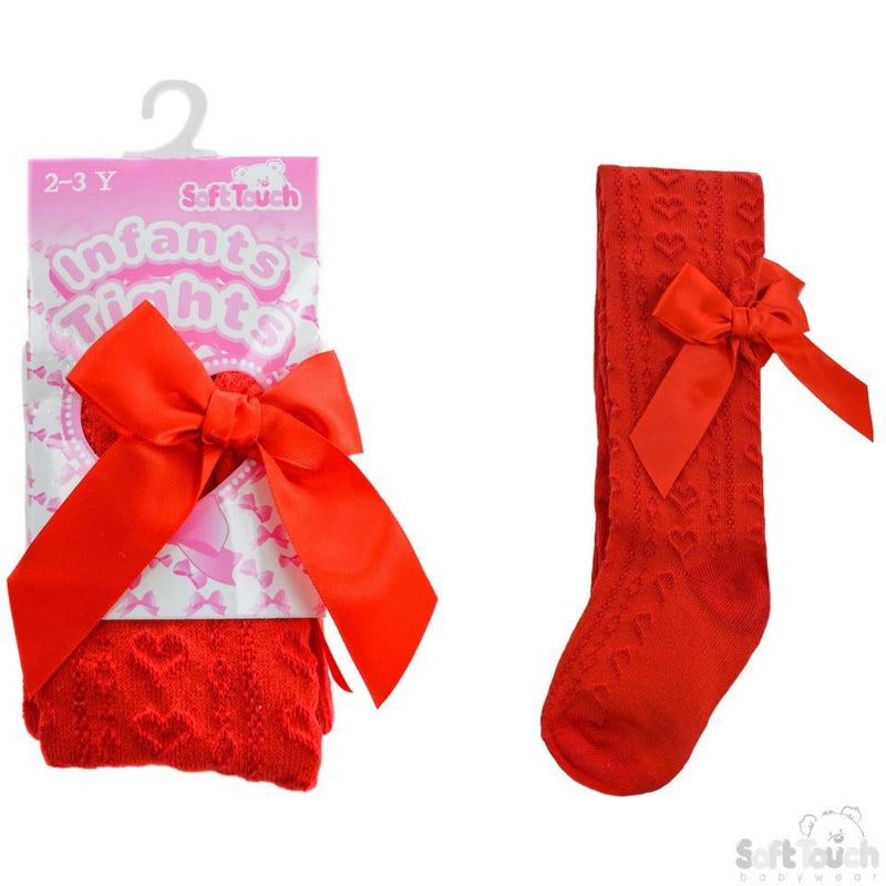 Girls Red Hearts Jacquard Tights W/Long Bow - 2-5 Years - T51-R - Kidswholesale.co.uk