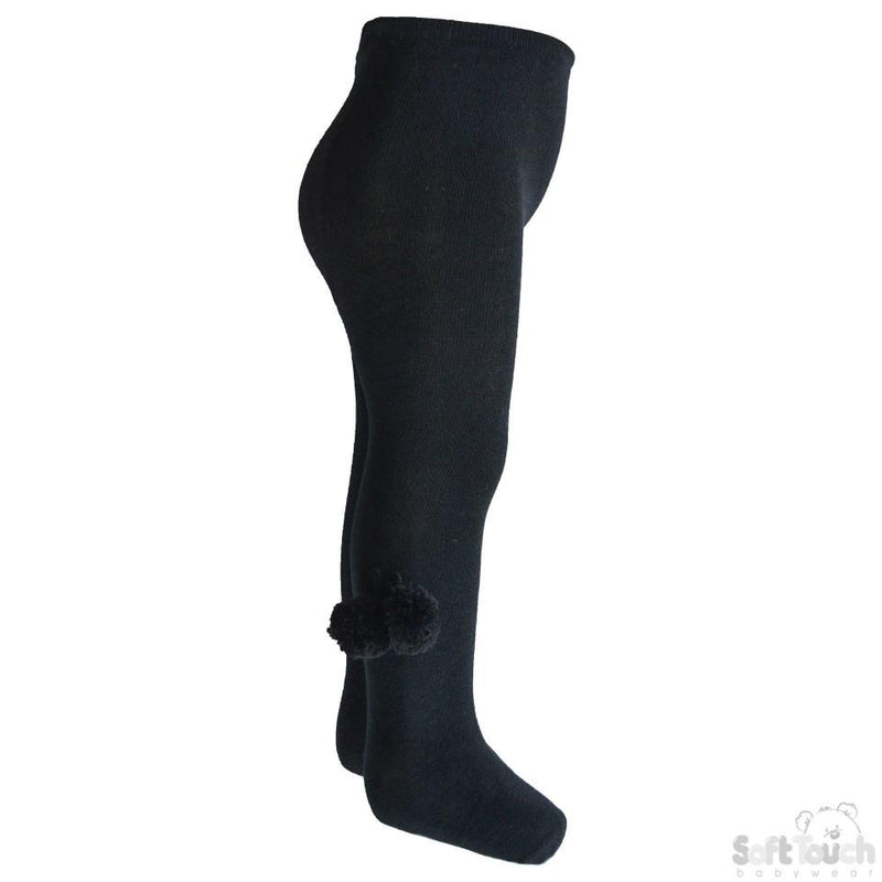 Girls Plain Black Tights With Pom Pom - 18M-5 Years - T53-blk - Kidswholesale.co.uk