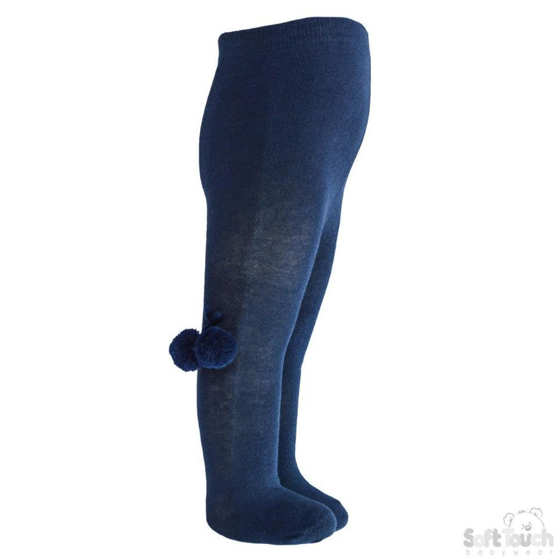 Girls Plain Navy Tights With Pom Pom - 18M-5 Years - T53-N - Kidswholesale.co.uk